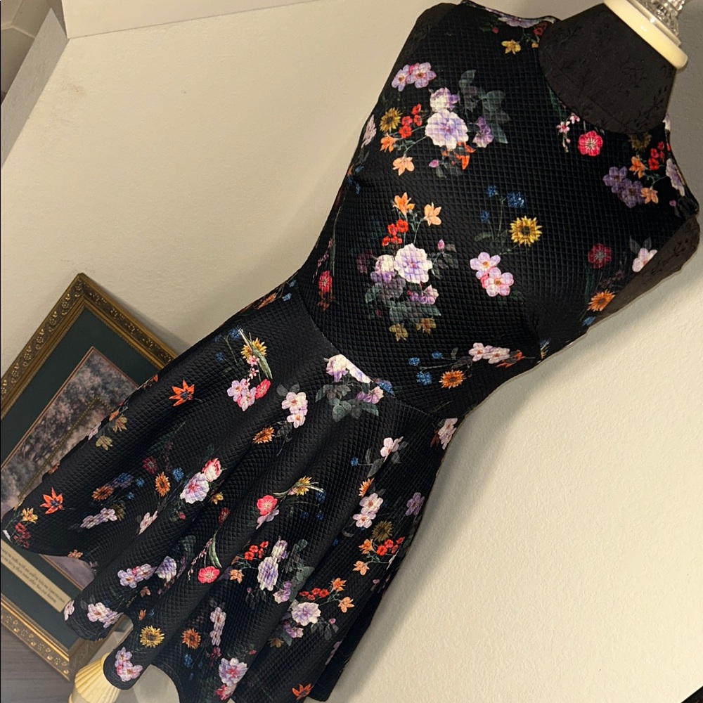bebe Black Floral Mini Dress